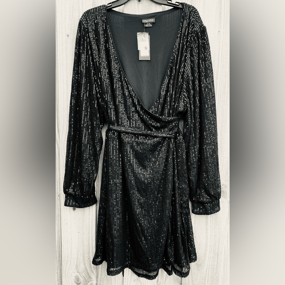 CITY CHIC, Vestido de mujer con lentejuelas, Color negro, Talla XL /22